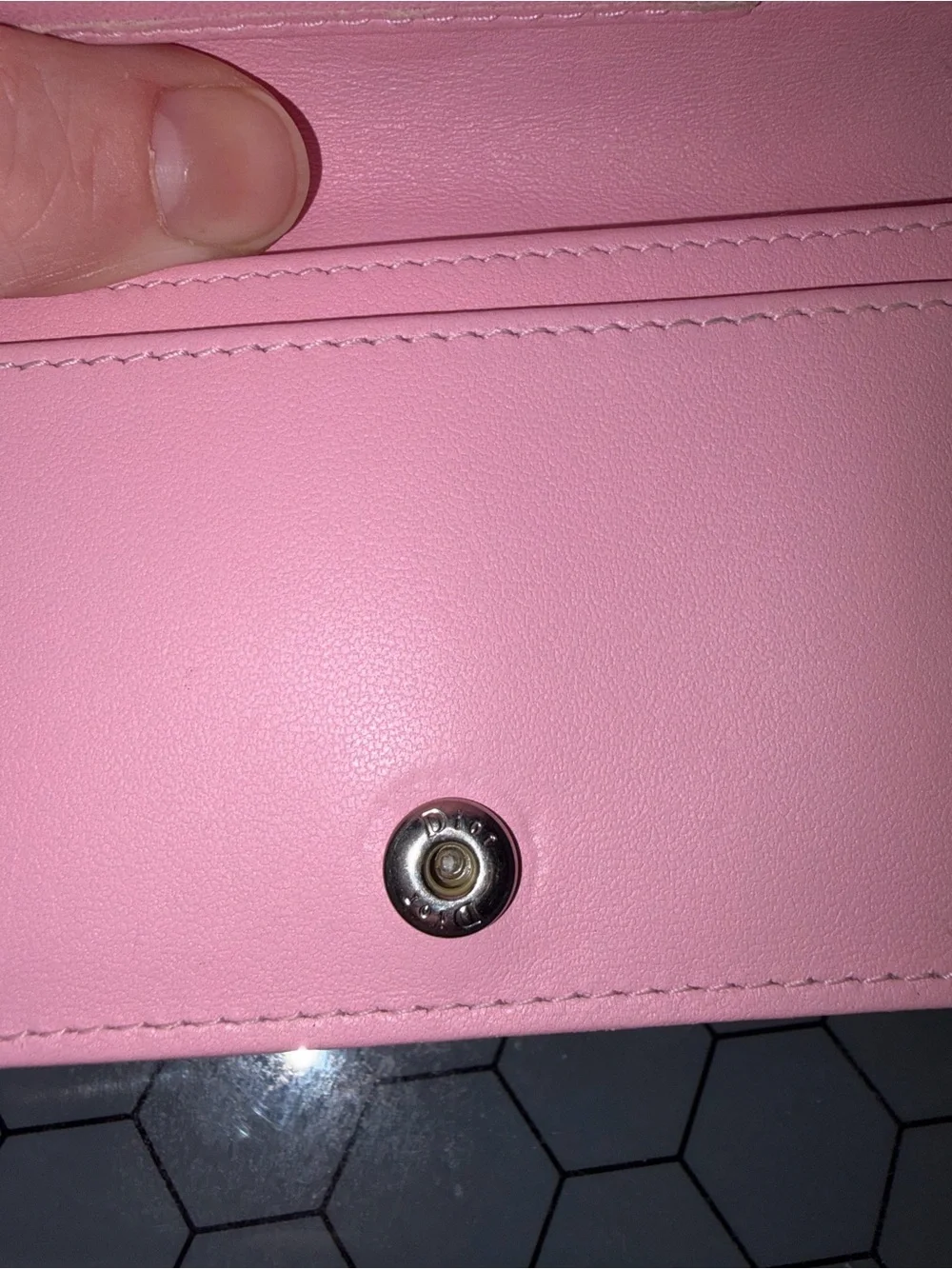 Dior Lady Bloom Black Cannage Lambskin Card Holder with Pink Charms